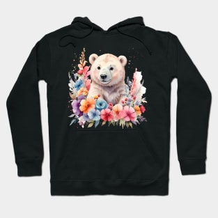 A polar bear decorated with beautiful watercolor flowers Hoodie